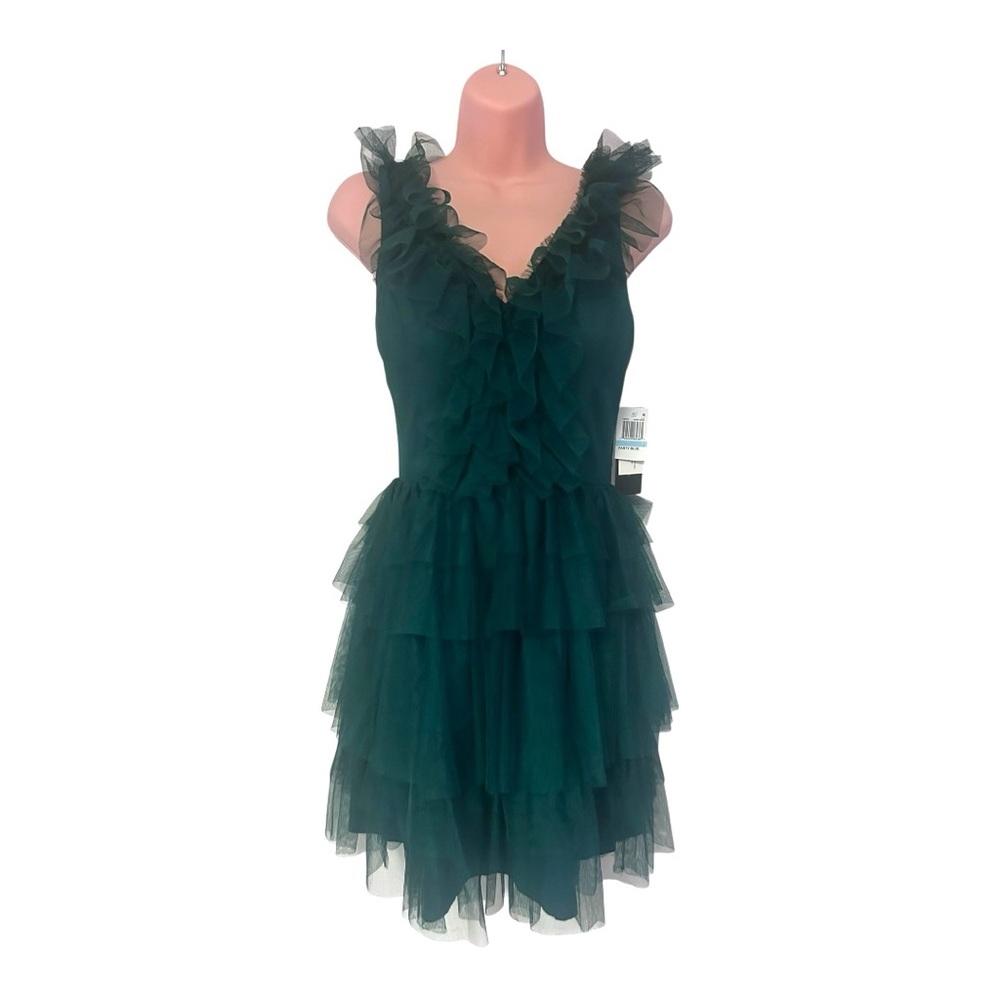 CITY STUDIO Juniors Tulle Mesh Ruffle Fairy Dark Green Cocktail Party Xmas Dress - Picture 3 of 16